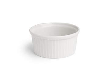 Empty ceramic ramekin isolated on white background