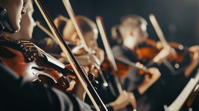 A symphony orchestra composed of musicians from diverse backgrounds, Harmonizing unique talents into a cohesive musical performance, photography style