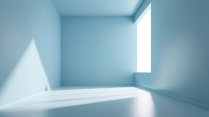 Obraz premium Minimalist modern interior with light blue walls, natural light, and clean lines