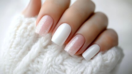 Winter French Manicure with Glitter Tips