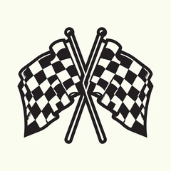 two crossed checkered flags silhouette vector icon black and white