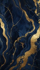 Polished Marble with Dark Blue and Gold Veins for an Elegant Background