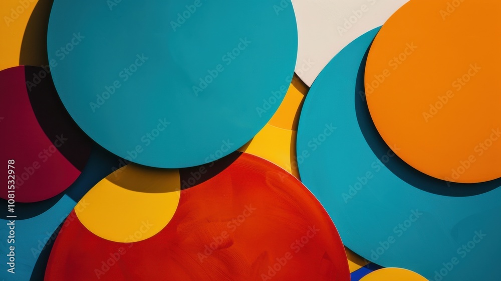 Poster a vibrant abstract composition with intersecting circles of different colors, symbolizing inclusivit