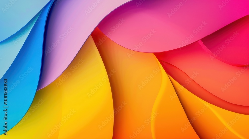 Poster A vibrant gradient of interlocking colors flowing seamlessly, symbolizing unity and diversity in a dynamic society, minimalist style