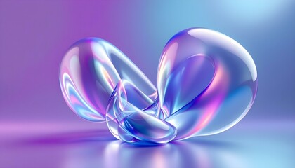 3d rendering, abstract violet background with curvy glass ribbon and reflection on the water surface. Simple modern minimalist wallpaper. Abstract background with glass shapes composition. 