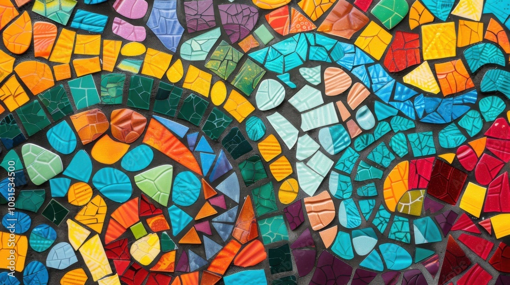 Poster a vibrant mosaic representing diverse cultures, featuring interlocking pieces in various colors and 