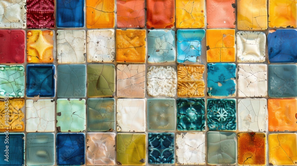Poster a vibrant mosaic representing diverse cultures, featuring interlocking pieces in various colors and 