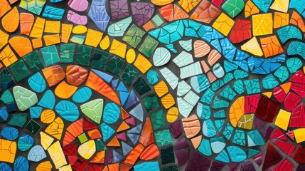 Fototapeta premium A vibrant mosaic representing diverse cultures, featuring interlocking pieces in various colors and patterns, Celebrating multicultural unity
