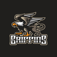 Griffin mascot logo design vector. Angry griffin illustration for sport team.