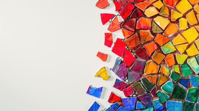 A vibrant mosaic tile on a plain white background representing unity and diversity, Highlighting how individual pieces create a cohesive whole, minimalistic style