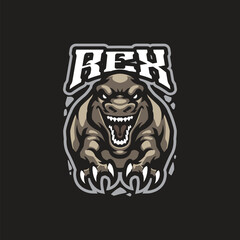 Rex mascot logo design vector. Angry dino illustration for sport and esport team.