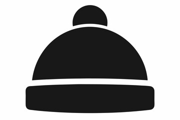 Bobble hat silhouette vector, Winter hat icon, Beanie silhouette vector