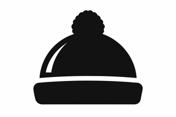 Bobble hat silhouette vector, Winter hat icon, Beanie silhouette vector
