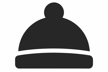 Bobble hat silhouette vector, Winter hat icon, Beanie silhouette vector
