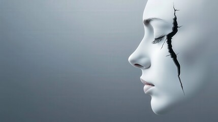 Abstract face with closed eyes and worried expression