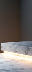 3. A minimalist podium with a smooth marble finish, illuminated from below, offering plenty of space for a product.