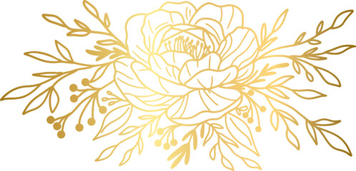 Golden Simple Wild Flower Doodle lIne Art
