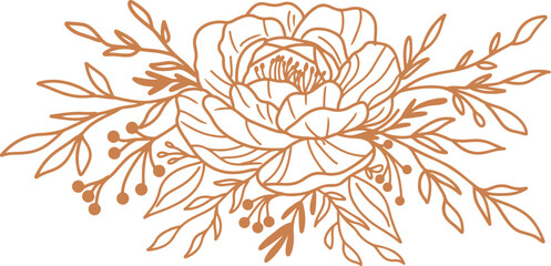 Golden Simple Wild Flower Doodle lIne Art