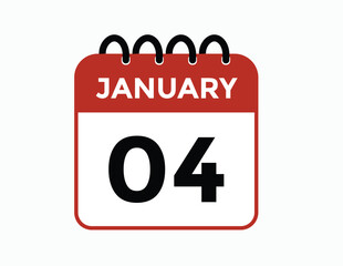 January 4 Calendar Day or Calender Date for Deadlines or Appointment. calendar date icon on white background.
