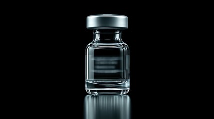 Glass vial with silver cap on a black background.