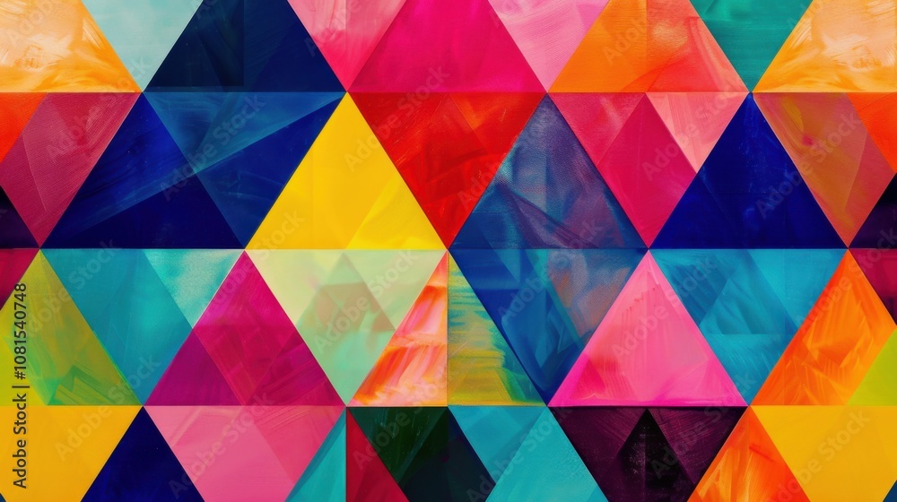 Aufkleber Abstract colorful triangles arranged in a dynamic pattern, representing the diverse and multifaceted aspects of an inclusive society, minimalist style