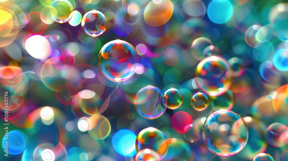 Poster Abstract floating bubbles of various colors merging and separating, symbolizing the fluid and evolving nature of inclusion and diverse identities, minimalist style