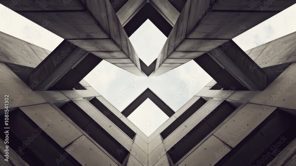 Poster abstract geometric shapes converging into a symmetrical pattern, illustrating equity and balance in 
