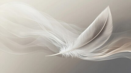 Obraz premium gray and beige, with a striking stylized feather outlined in white. The feather appears to float above the background,