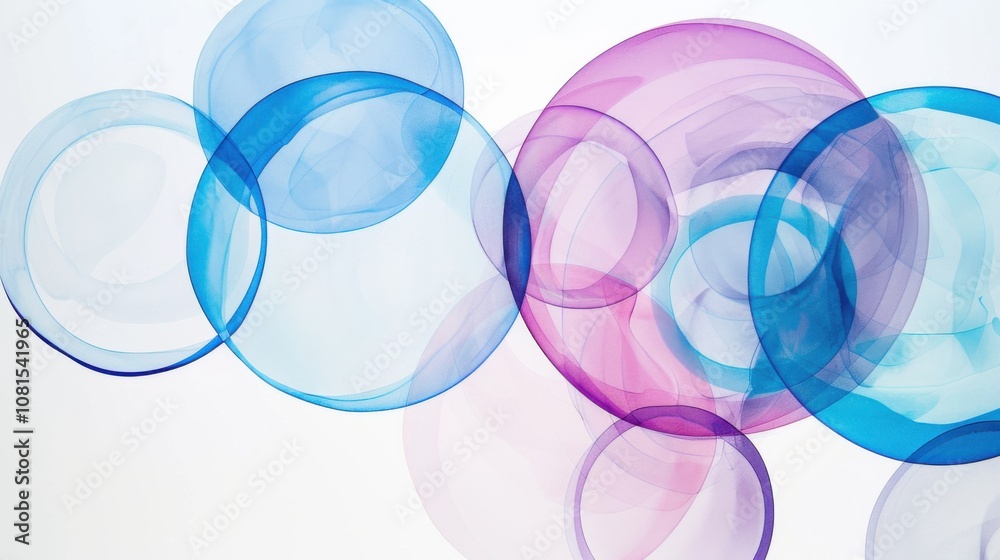 Poster An abstract composition of interconnected circles of different sizes and colors against a seamless white backdrop, Illustrating unity in diversity, photography style
