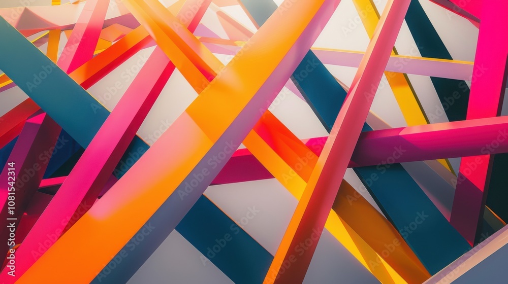 Poster An abstract composition of intersecting lines in vibrant colors against a neutral backdrop, Illustrating connection and diversity, photography style