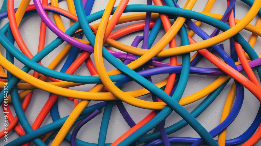 Poster an abstract composition of intersecting lines in vibrant colors against a neutral backdrop, illustra