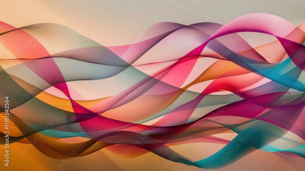 Poster an abstract composition of intersecting waves in vibrant colors against a neutral background, illust