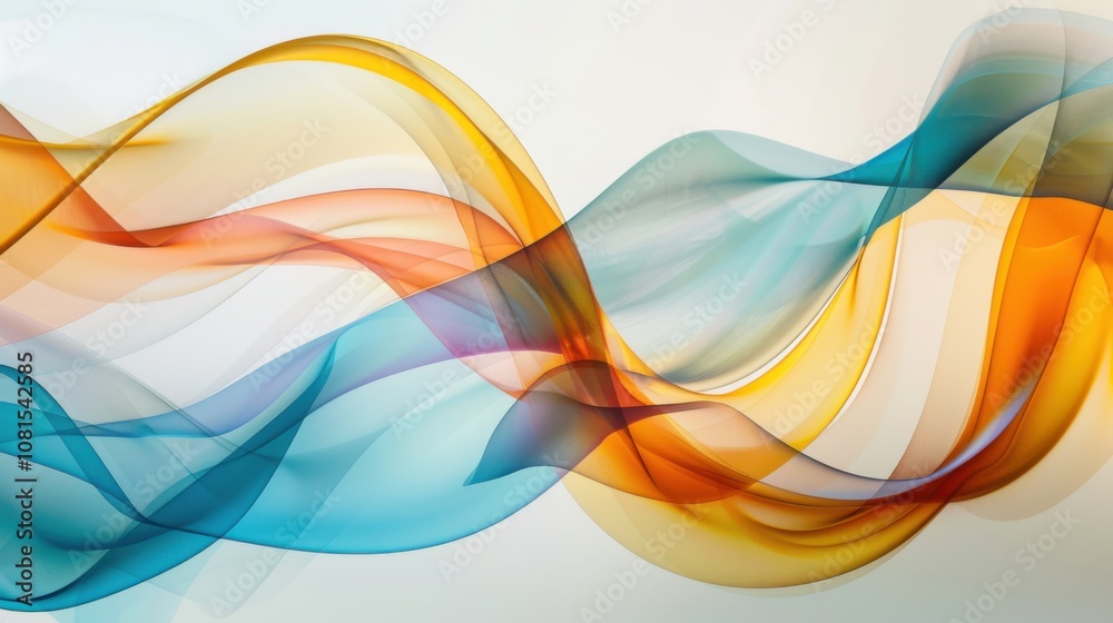Poster an abstract composition of intersecting waves in vibrant colors against a neutral background, illust