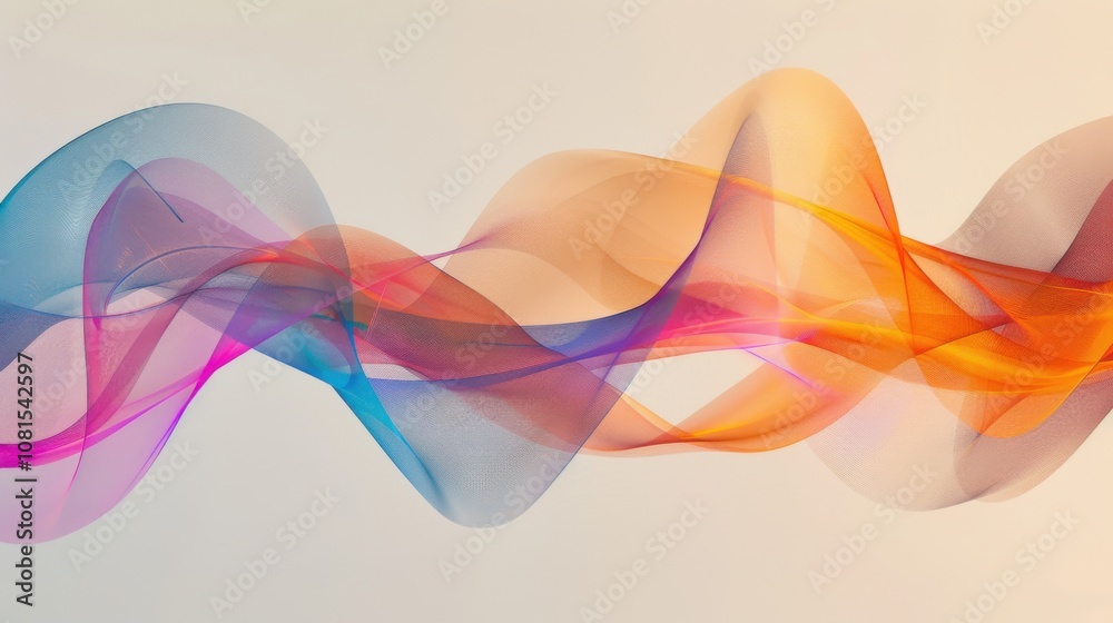 Poster an abstract composition of intersecting waves in vibrant colors against a neutral background, illust