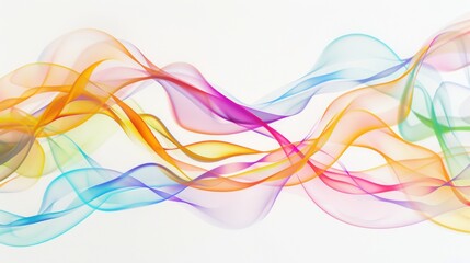 An abstract composition of intersecting waves in various colors against a seamless white backdrop, Illustrating fluidity and diversity, photography style