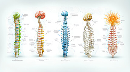 Human Spine Anatomy Illustration with Brain and Nerves   Medical Education Poster