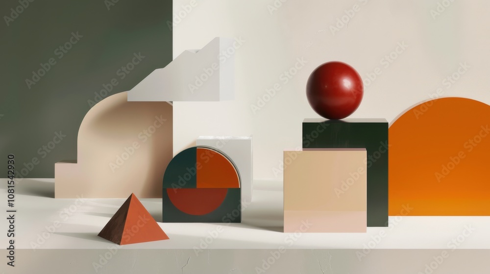 Aufkleber An abstract depiction of equity in design, showing a series of geometric shapes in different sizes and colors fitting together to create a balanced composition