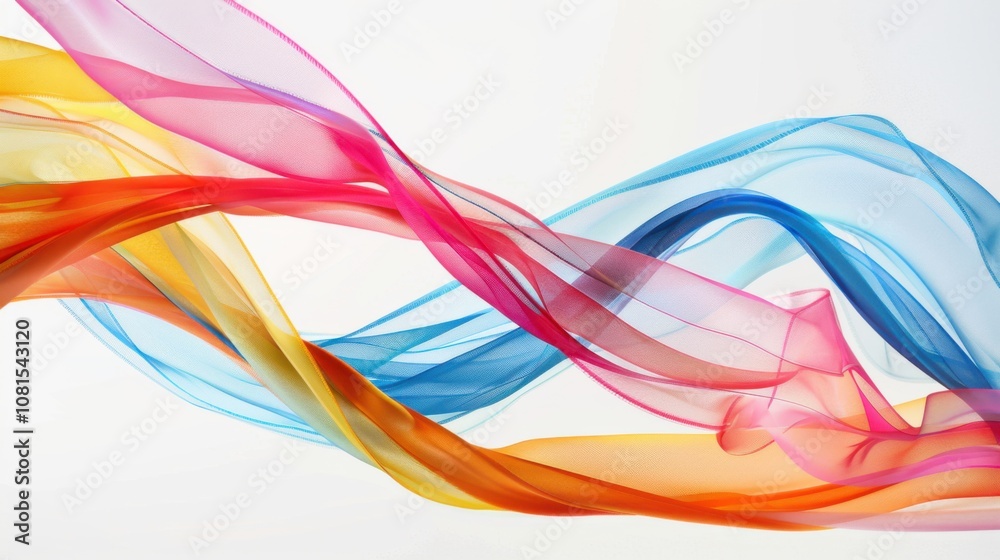 Aufkleber An abstract depiction of varied colored ribbons intertwined and flowing through a minimalist white space, Symbolizing the interconnectedness and dynamic nature of diverse perspectives