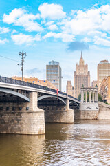 Borodinsky Bridge and Ministry of Foreign Affairs of Russia main building in Moscow. Russia