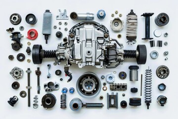 Mechanical Parts in an Industrial Design with Metal and Golden Components