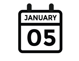 January 5 Calendar Day or Calender Date for Deadlines or Appointment. calendar date icon on white background.