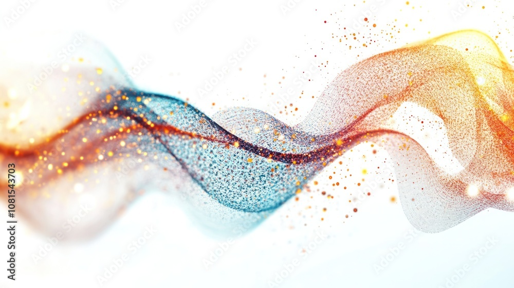 Poster binary stream, featuring glowing digital particles and flowing data streams that intertwine and disp
