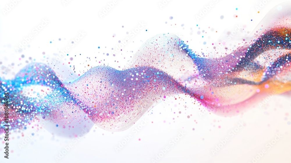 Poster binary stream, featuring glowing digital particles and flowing data streams that intertwine and disp