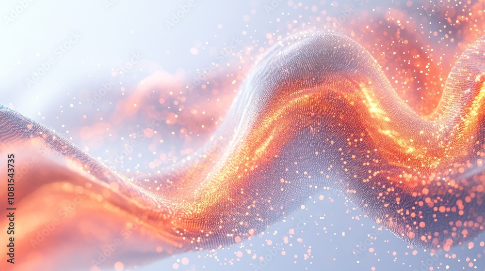 Poster binary stream, featuring glowing digital particles and flowing data streams that intertwine and disp