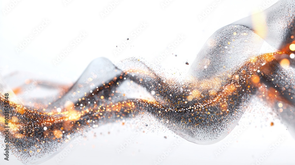 Poster binary stream, featuring glowing digital particles and flowing data streams that intertwine and disp