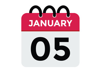 January 5 Calendar Day or Calender Date for Deadlines or Appointment. calendar date icon on white background.