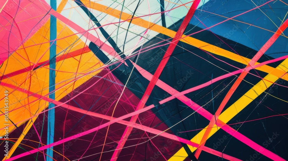 Poster An abstract pattern of intersecting lines in vibrant shades against a plain background, Representing intersectionality and diversity, photography style