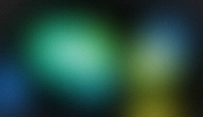 Abstract color spots grainy gradient background. Soft blue green color noisy gradient texture, vibrant color spots, glowing color flow, bright, shine, noise texture backdrop