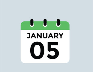 January 5 Calendar Day or Calender Date for Deadlines or Appointment. calendar date icon on white background.