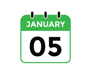 January 5 Calendar Day or Calender Date for Deadlines or Appointment. calendar date icon on white background.